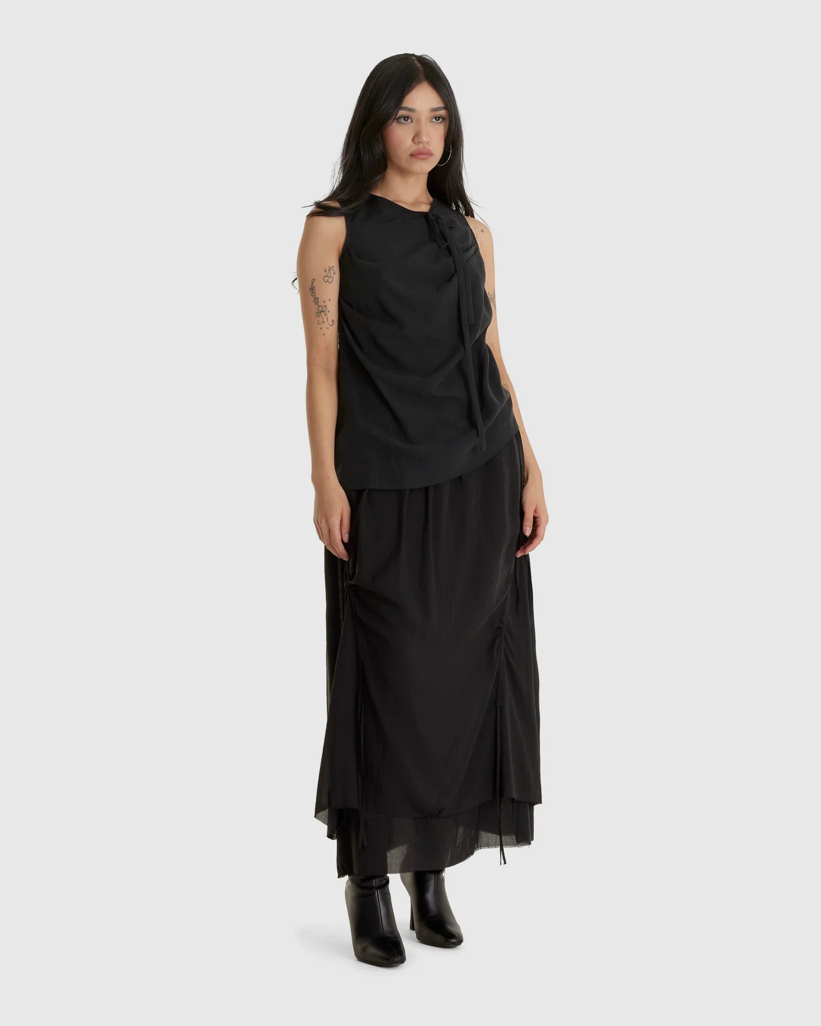 Cotton Pleated Midi Skirt Black - Image 2