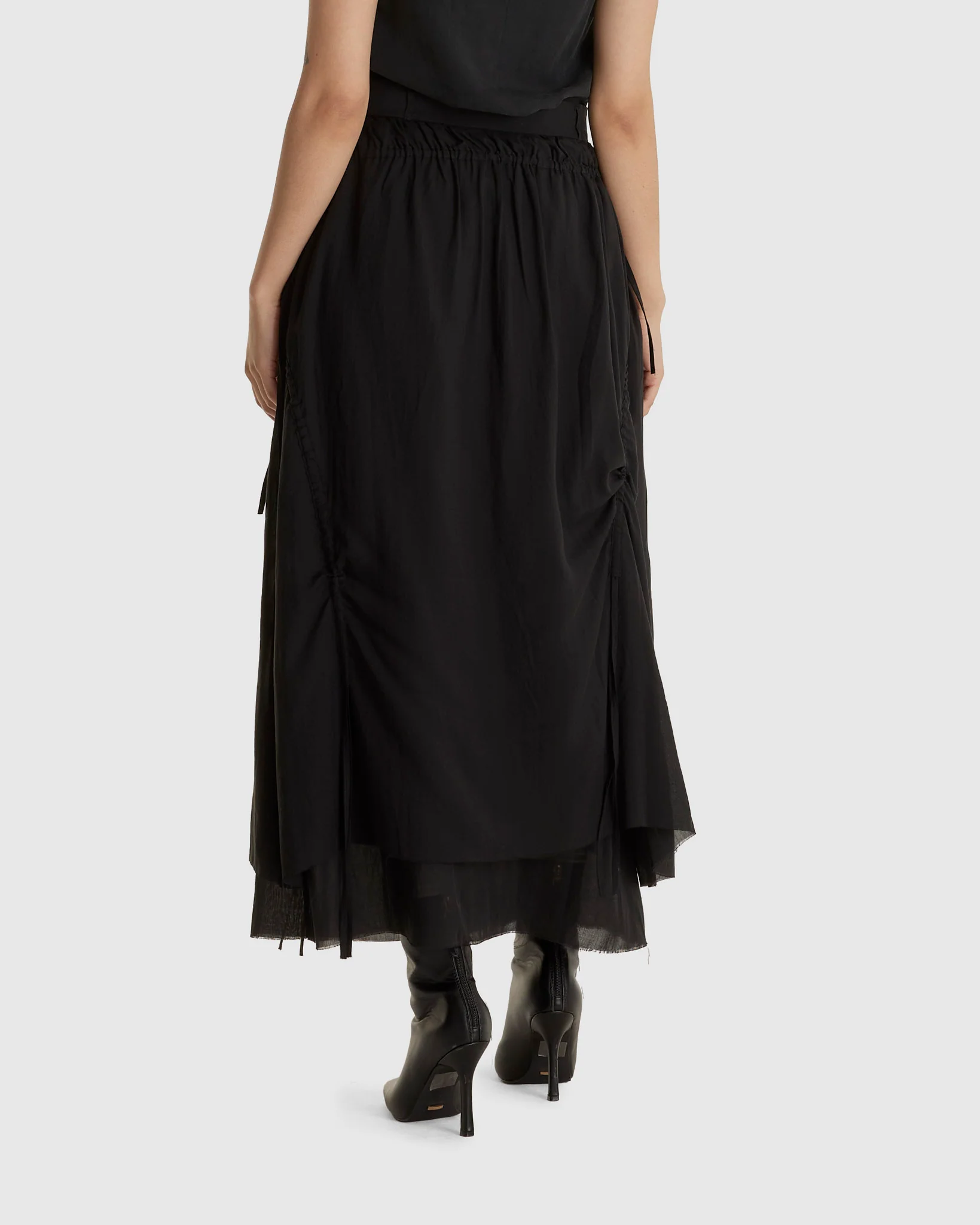 Cotton Pleated Midi Skirt Black - Image 3