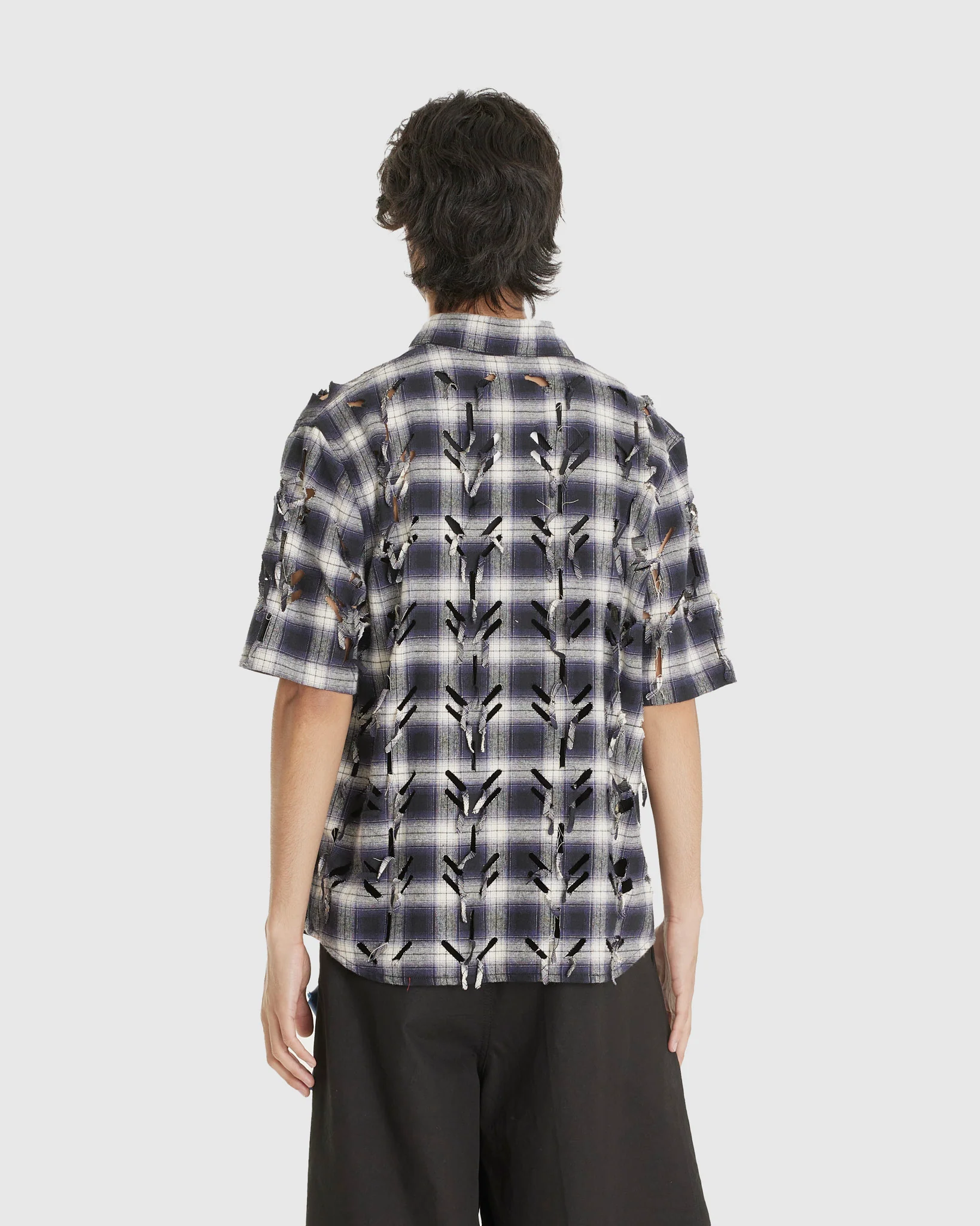 Laser Slashed Shirt Blue Check - Image 3